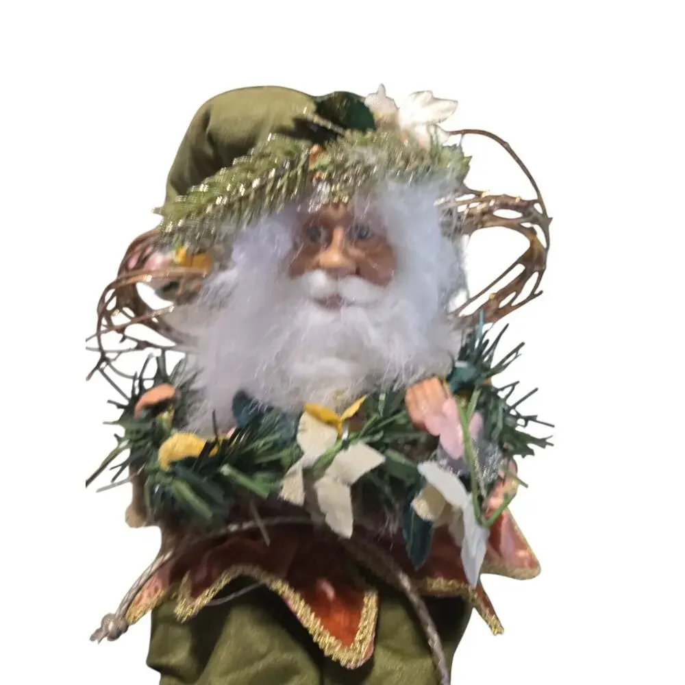 Sitting Woodland Santa Fairy Elf Holding Wreath Twig‎ Heart Wings